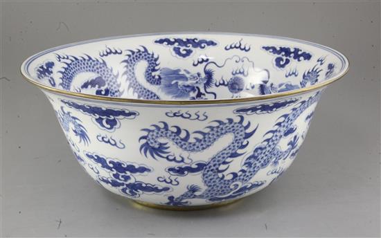 A large Chinese blue and white dragon bowl, diameter 38.5cm